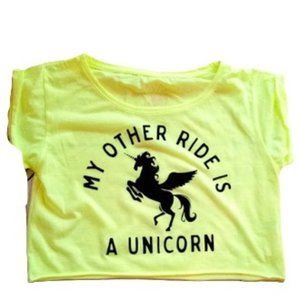 ---  Neon Green Unicorn Crop Top Medium